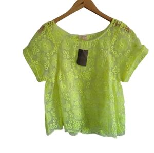 Meadow Rue Anthropologie neon floral embroidered top